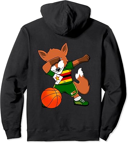 Dabbing Fox Zimbabwe Basketball Fans Jersey Zimbabwean Flag Pullover